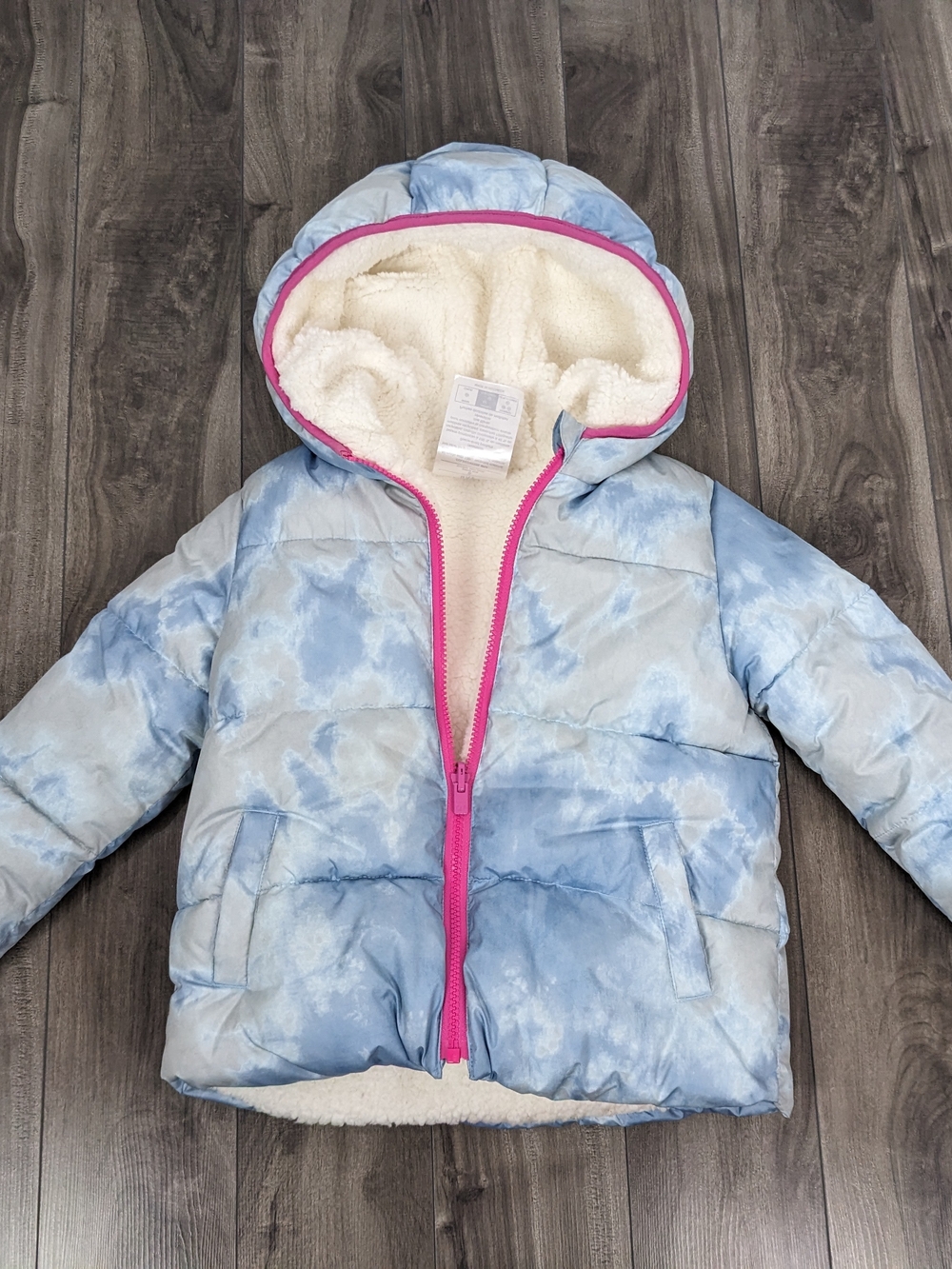 Gap Kids Light Blue Puffer Jacket with Pink Zip Size 5 Toddler